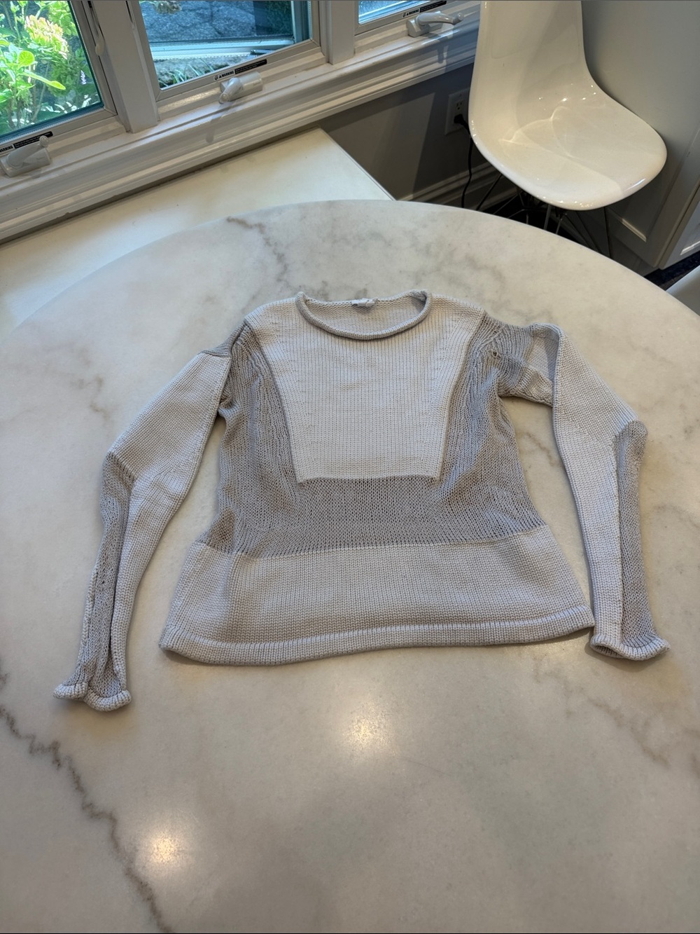 Helmut Lang Light Gray 2 tone Crewneck Knit Sweater